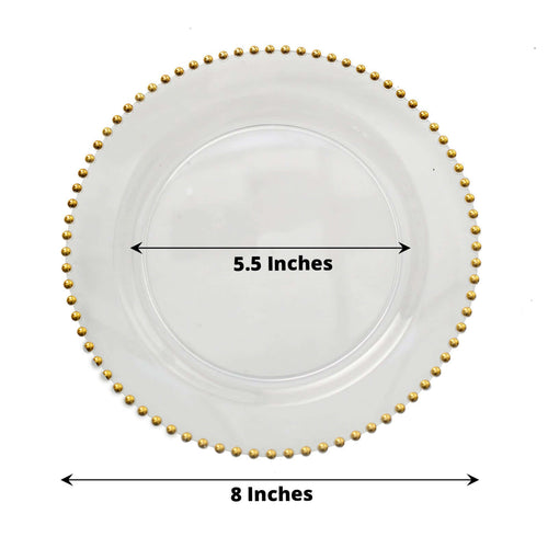 10-Pack Clear Plastic Dessert Plates – 8" Round with Gold Beaded Rim, Disposable for Parties & Events