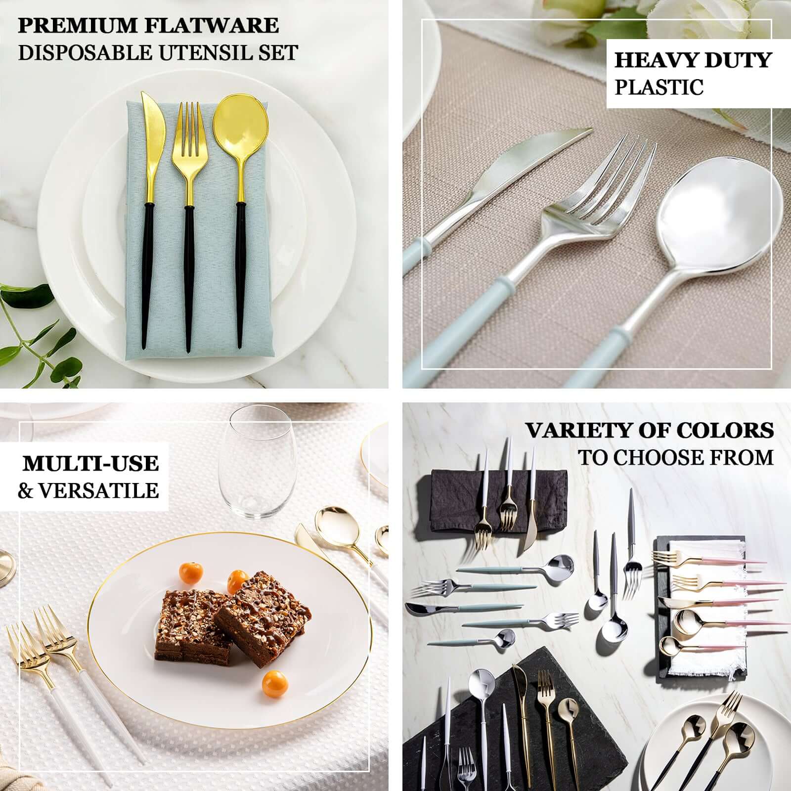 24-Pack Plastic Fork and Spoon Set Gold/Rose Gold - Heavy Duty Disposable Modern Utensils 6"
